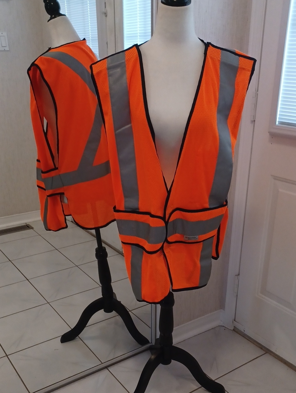 4/$40 High-Visibility Orange Safety Vest with Reflective Stripes - O/S